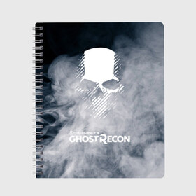 Тетрадь с принтом GHOST RECON в Екатеринбурге, 100% бумага | 48 листов, плотность листов — 60 г/м2, плотность картонной обложки — 250 г/м2. Листы скреплены сбоку удобной пружинной спиралью. Уголки страниц и обложки скругленные. Цвет линий — светло-серый
 | bones | breakpoint | ghost | ghost recon | ghost recon breakpoint | logo | mask | skell technology | skull | tom clancys | tom clancys ghost recon breakpoint | wildlands | лого | маска | призрак | череп
