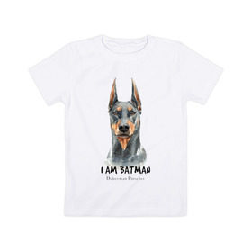 Детская футболка хлопок с принтом Доберман в Екатеринбурге, 100% хлопок | круглый вырез горловины, полуприлегающий силуэт, длина до линии бедер | doberman | доберман | пинчер | собака | собаки