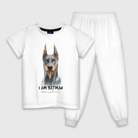 Детская пижама хлопок с принтом Доберман в Екатеринбурге, 100% хлопок |  брюки и футболка прямого кроя, без карманов, на брюках мягкая резинка на поясе и по низу штанин
 | Тематика изображения на принте: doberman | доберман | пинчер | собака | собаки