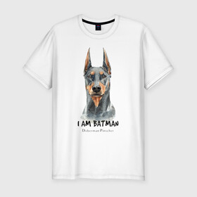 Мужская футболка хлопок Slim с принтом Доберман в Екатеринбурге, 92% хлопок, 8% лайкра | приталенный силуэт, круглый вырез ворота, длина до линии бедра, короткий рукав | Тематика изображения на принте: doberman | доберман | пинчер | собака | собаки