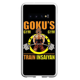 Чехол для Samsung Galaxy S10 с принтом GOKU GYM в Екатеринбурге, Силикон | Область печати: задняя сторона чехла, без боковых панелей | Тематика изображения на принте: bodybuilding | diet | exercise | fitness | gym | heath | motivation | muscle | phil | training | workout | бодибилдинг | мотивация | спорт | трансформация | фитнес | эстетичный