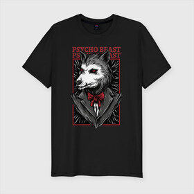 Мужская футболка премиум с принтом Волк в Екатеринбурге, 92% хлопок, 8% лайкра | приталенный силуэт, круглый вырез ворота, длина до линии бедра, короткий рукав | mafia | wolf | бандит | волк | волки | гангстер | зверь | мафиози | мафия