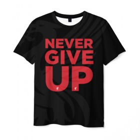 Мужская футболка 3D с принтом Never Give UP 4-0 в Екатеринбурге, 100% полиэфир | прямой крой, круглый вырез горловины, длина до линии бедер | Тематика изображения на принте: liverpool | never give up | salah | ливерпуль | салах | футболка салаха