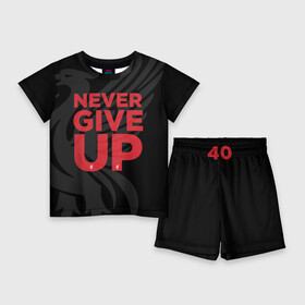 Детский костюм с шортами 3D с принтом Never Give UP 4 0 в Екатеринбурге,  |  | liverpool | never give up | salah | ливерпуль | салах | футболка салаха