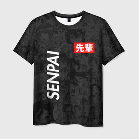 Мужская футболка 3D с принтом Senpai (Поло) в Екатеринбурге, 100% полиэфир | прямой крой, круглый вырез горловины, длина до линии бедер | 2 versia | ahegao | anime | manga | paint | red | sempai | senpai | sup | supreme | trend | white | аниме | белый | манга | семпай | сенпай | суп | суприм