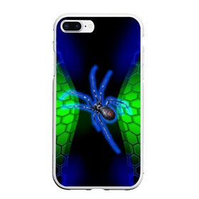 Чехол для iPhone 7Plus/8 Plus матовый с принтом Паук на ночной охоте в Екатеринбурге, Силикон | Область печати: задняя сторона чехла, без боковых панелей | зеленая броня | зеленый неон | классный дизайн | ночь | паук | паук дизайн | паук на охоте | паук охотник | пчелиные | соты | темная футболка | футболка с пауком | черные соты