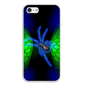 Чехол для iPhone 5/5S матовый с принтом Паук на ночной охоте в Екатеринбурге, Силикон | Область печати: задняя сторона чехла, без боковых панелей | зеленая броня | зеленый неон | классный дизайн | ночь | паук | паук дизайн | паук на охоте | паук охотник | пчелиные | соты | темная футболка | футболка с пауком | черные соты