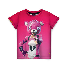 Детская футболка 3D с принтом Only You! в Екатеринбурге, 100% гипоаллергенный полиэфир | прямой крой, круглый вырез горловины, длина до линии бедер, чуть спущенное плечо, ткань немного тянется | battle royale | bear | fortnite | pink | батл роял | медведь | розовый | фортнайт | фурри