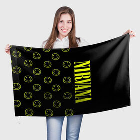 Флаг 3D с принтом Nirvana 2 в Екатеринбурге, 100% полиэстер | плотность ткани — 95 г/м2, размер — 67 х 109 см. Принт наносится с одной стороны | cobain | kurt | kurt cobain | nirvana | rock | smile | гитара | кобейн | курт | курт кобейн | нирвана | рок
