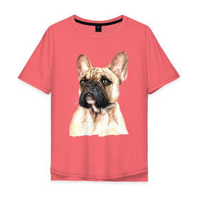 Мужская футболка хлопок Oversize с принтом Французский бульдог в Екатеринбурге, 100% хлопок | свободный крой, круглый ворот, “спинка” длиннее передней части | Тематика изображения на принте: bulldog | dog | бульдог | собака | собаки | французский бульдог