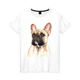 Женская футболка хлопок с принтом Французский бульдог в Екатеринбурге, 100% хлопок | прямой крой, круглый вырез горловины, длина до линии бедер, слегка спущенное плечо | bulldog | dog | бульдог | собака | собаки | французский бульдог