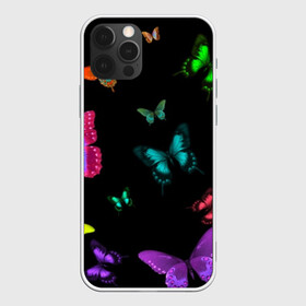 Чехол для iPhone 12 Pro с принтом Ночные Бабочки в Екатеринбурге, силикон | область печати: задняя сторона чехла, без боковых панелей | butterfly | бабочка | бабочки | биология | животные | краски | крылья | насекомые | ночь | разноцветные | черный | яркие