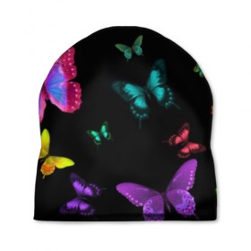 Шапка 3D с принтом Ночные Бабочки в Екатеринбурге, 100% полиэстер | универсальный размер, печать по всей поверхности изделия | butterfly | бабочка | бабочки | биология | животные | краски | крылья | насекомые | ночь | разноцветные | черный | яркие