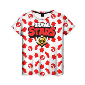 Женская футболка 3D с принтом BRAWL STARS в Екатеринбурге, 100% полиэфир ( синтетическое хлопкоподобное полотно) | прямой крой, круглый вырез горловины, длина до линии бедер | android | brawl stars | games | mobile game | stars | игры | мобильные игры