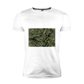 Мужская футболка премиум с принтом Лесной камуфляж в Екатеринбурге, 92% хлопок, 8% лайкра | приталенный силуэт, круглый вырез ворота, длина до линии бедра, короткий рукав | камуфляж | лесной камуфляж