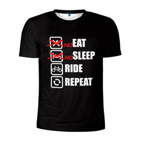 Мужская футболка 3D спортивная с принтом Ride black в Екатеринбурге, 100% полиэстер с улучшенными характеристиками | приталенный силуэт, круглая горловина, широкие плечи, сужается к линии бедра | Тематика изображения на принте: bicycle | bike | cycle | eat | eat sleep | eat sleep repeat | eat sleep ride | eat sleep ride repeat | ride | sleep | вело | велосипед | есть | катать | повторить | спать