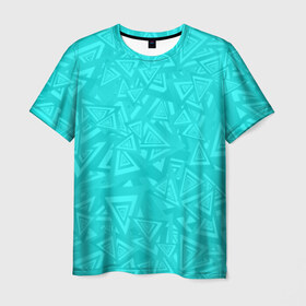 Мужская футболка 3D с принтом Абстракция. в Екатеринбурге, 100% полиэфир | прямой крой, круглый вырез горловины, длина до линии бедер | абстракция | бирюза | бирюзовый | красочная | символы | треугольники | фигуры | яркая