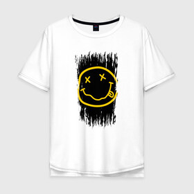 Мужская футболка хлопок Oversize с принтом NIRVANA в Екатеринбурге, 100% хлопок | свободный крой, круглый ворот, “спинка” длиннее передней части | music | nirvana | rip smile | rock | smile | группа | курт кобейн | музыка | нирвана | рок | смайл