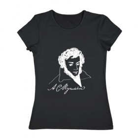 Женская футболка хлопок с принтом А. С. Пушкин в Екатеринбурге, 100% хлопок | прямой крой, круглый вырез горловины, длина до линии бедер, слегка спущенное плечо | 
