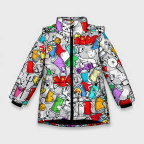 Зимняя куртка для девочек 3D с принтом Граффити в Екатеринбурге, ткань верха — 100% полиэстер; подклад — 100% полиэстер, утеплитель — 100% полиэстер. | длина ниже бедра, удлиненная спинка, воротник стойка и отстегивающийся капюшон. Есть боковые карманы с листочкой на кнопках, утяжки по низу изделия и внутренний карман на молнии. 

Предусмотрены светоотражающий принт на спинке, радужный светоотражающий элемент на пуллере молнии и на резинке для утяжки. | art | black | blue | city | color | cool | drawing | freedom | graffiti | hip hop | lettering | paint | spr | street | urban | white | yellow | баллончик | белый | город | граффити | желтый | искусство | классный | клёвый | краска | крутой | над