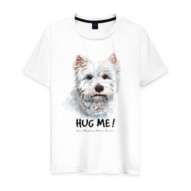 Мужская футболка хлопок с принтом Вест-хайленд-уайт-терьер в Екатеринбурге, 100% хлопок | прямой крой, круглый вырез горловины, длина до линии бедер, слегка спущенное плечо. | Тематика изображения на принте: dog | highland | terrier | west | white | вест | собака | собаки | терьер | уайт | хайленд