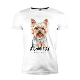 Мужская футболка премиум с принтом Йоркширский терьер в Екатеринбурге, 92% хлопок, 8% лайкра | приталенный силуэт, круглый вырез ворота, длина до линии бедра, короткий рукав | yorkshire terrier | йорк | йорки | йоркширский | йоркширский терьер | собака | собаки | терьер