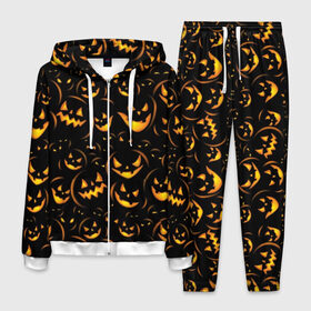 Мужской костюм 3D с принтом Хэллоуин в Екатеринбурге, 100% полиэстер | Манжеты и пояс оформлены тканевой резинкой, двухслойный капюшон со шнурком для регулировки, карманы спереди | Тематика изображения на принте: background | black | color | eyes | fangs | halloween | holiday | horror | orange | pumpkin | sinister | teeth | vegetable | yellow | глаза | желтый | зловещий | зубы | клыки | овощ | оранжевый | праздник | тыквы | ужас | фон | хэллоуин | цвет | черный