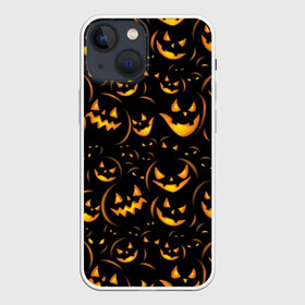 Чехол для iPhone 13 mini с принтом Хэллоуин в Екатеринбурге,  |  | background | black | color | eyes | fangs | halloween | holiday | horror | orange | pumpkin | sinister | teeth | vegetable | yellow | глаза | желтый | зловещий | зубы | клыки | овощ | оранжевый | праздник | тыквы | ужас | фон | хэллоуин | цвет | черный