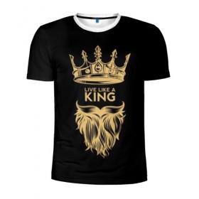 Мужская футболка 3D спортивная с принтом Живи, как король в Екатеринбурге, 100% полиэстер с улучшенными характеристиками | приталенный силуэт, круглая горловина, широкие плечи, сужается к линии бедра | beard | black | color | cool | crown | hipster | king | lady | like | live | mustache | power | royal | strength | super | trend | yellow | борода | власть | желтый | живи | как | королевская | король | корона | круто | особа | сила | супер | тренд | усы 