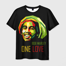 Мужская футболка 3D с принтом Боб Марли в Екатеринбурге, 100% полиэфир | прямой крой, круглый вырез горловины, длина до линии бедер | bob marley | one love | боб марли