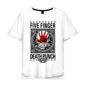 Мужская футболка хлопок Oversize с принтом Five Finger Death Punch в Екатеринбурге, 100% хлопок | свободный крой, круглый ворот, “спинка” длиннее передней части | 5fdp | ffdp | five finger death punch | metal | альтернатива | группы | метал | музыка | хеви метал