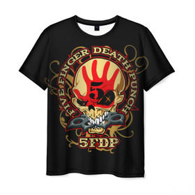 Мужская футболка 3D с принтом Five Finger Death Punch в Екатеринбурге, 100% полиэфир | прямой крой, круглый вырез горловины, длина до линии бедер | Тематика изображения на принте: 5fdp | ffdp | five finger death punch | metal | альтернатива | группы | метал | музыка | хеви метал
