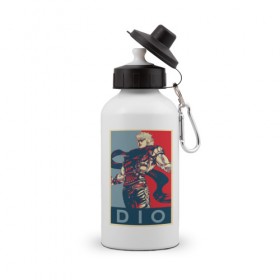 Бутылка спортивная с принтом Дио Брандо в Екатеринбурге, металл | емкость — 500 мл, в комплекте две пластиковые крышки и карабин для крепления | Тематика изображения на принте: anime | dio | jojo | manga | аниме | джоджо | дио брандо | манга