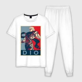 Мужская пижама хлопок с принтом Дио Брандо в Екатеринбурге, 100% хлопок | брюки и футболка прямого кроя, без карманов, на брюках мягкая резинка на поясе и по низу штанин
 | anime | dio | jojo | manga | аниме | джоджо | дио брандо | манга
