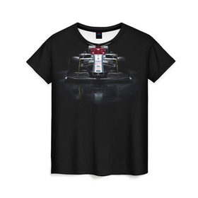 Женская футболка 3D с принтом Альфа ромео Болид F1 в Екатеринбурге, 100% полиэфир ( синтетическое хлопкоподобное полотно) | прямой крой, круглый вырез горловины, длина до линии бедер | f1 | formula 1 | авто | альфа ромео | болид | гонки | машины | формула 1