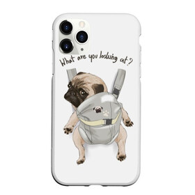 Чехол для iPhone 11 Pro матовый с принтом Мопс в рюкзаке в Екатеринбурге, Силикон |  | Тематика изображения на принте: background | backpack | breed | brown | color | cute | dog | funny | gray | look | muzzle | paws | pug | puppy | slogan | small | trace | white | белый | взгляд | коричневый | лапы | маленький | милый | мопс | пес | порода | прикольный | рюкзак | 