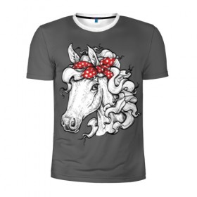 Мужская футболка 3D спортивная с принтом Белая лошадь в Екатеринбурге, 100% полиэстер с улучшенными характеристиками | приталенный силуэт, круглая горловина, широкие плечи, сужается к линии бедра | animal | background | bandana | black | color | cool | fauna | gray | head | headdre | hipster | horse | image | look | mane | red | white | world | бандана | белый | взгляд | голова | головной | грива | животное | животный | имидж | конь | красный | лоша