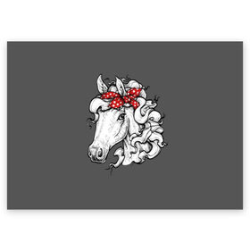 Поздравительная открытка с принтом Белая лошадь в Екатеринбурге, 100% бумага | плотность бумаги 280 г/м2, матовая, на обратной стороне линовка и место для марки
 | animal | background | bandana | black | color | cool | fauna | gray | head | headdre | hipster | horse | image | look | mane | red | white | world | бандана | белый | взгляд | голова | головной | грива | животное | животный | имидж | конь | красный | лоша