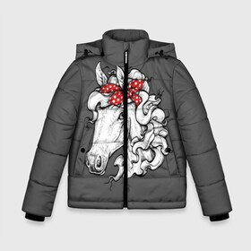 Зимняя куртка для мальчиков 3D с принтом Белая лошадь в Екатеринбурге, ткань верха — 100% полиэстер; подклад — 100% полиэстер, утеплитель — 100% полиэстер | длина ниже бедра, удлиненная спинка, воротник стойка и отстегивающийся капюшон. Есть боковые карманы с листочкой на кнопках, утяжки по низу изделия и внутренний карман на молнии. 

Предусмотрены светоотражающий принт на спинке, радужный светоотражающий элемент на пуллере молнии и на резинке для утяжки | animal | background | bandana | black | color | cool | fauna | gray | head | headdre | hipster | horse | image | look | mane | red | white | world | бандана | белый | взгляд | голова | головной | грива | животное | животный | имидж | конь | красный | лоша