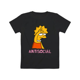 Детская футболка хлопок с принтом Лиза Симпсон Antisocial в Екатеринбурге, 100% хлопок | круглый вырез горловины, полуприлегающий силуэт, длина до линии бедер | antisocial | антисоциальный | лиза | лиза симпсон | симпсон