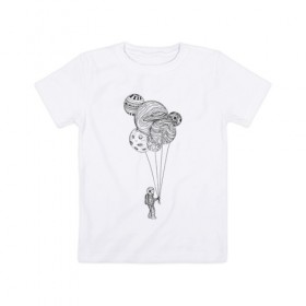 Детская футболка хлопок с принтом Космонавт в Екатеринбурге, 100% хлопок | круглый вырез горловины, полуприлегающий силуэт, длина до линии бедер | абстракция | астронавт | в космосе | космонавт | космос | планета | планеты | шарики