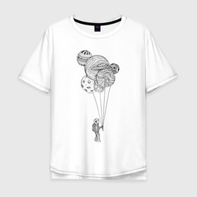 Мужская футболка хлопок Oversize с принтом Космонавт в Екатеринбурге, 100% хлопок | свободный крой, круглый ворот, “спинка” длиннее передней части | абстракция | астронавт | в космосе | космонавт | космос | планета | планеты | шарики