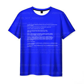 Мужская футболка 3D с принтом СИНИЙ ЭКРАН СМЕРТИ в Екатеринбурге, 100% полиэфир | прямой крой, круглый вырез горловины, длина до линии бедер | Тематика изображения на принте: anonymus | blue death screen | cod | hack | hacker | it | program | texture | айти | аноним | анонимус | взлом | код | кодинг | программа | программист | текстура | хак | хакер