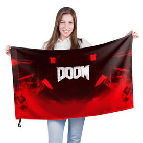 Флаг 3D с принтом DOOM в Екатеринбурге, 100% полиэстер | плотность ткани — 95 г/м2, размер — 67 х 109 см. Принт наносится с одной стороны | 