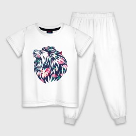 Детская пижама хлопок с принтом Цветочный лев в Екатеринбурге, 100% хлопок |  брюки и футболка прямого кроя, без карманов, на брюках мягкая резинка на поясе и по низу штанин
 | животные | кошка | лев | растения | цветы