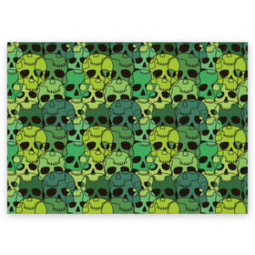 Поздравительная открытка с принтом Зеленые черепа в Екатеринбурге, 100% бумага | плотность бумаги 280 г/м2, матовая, на обратной стороне линовка и место для марки
 | anger | black | death | drawing | green | horror | illustration | lime | look | marsh | scary | skull | terrible | болотный | взгляд | зеленый | злость | иллюстрация | рисунок | салатовый | страшный | ужас | ужасный | черепа | черный