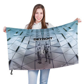Флаг 3D с принтом Detroit: Вecome Human в Екатеринбурге, 100% полиэстер | плотность ткани — 95 г/м2, размер — 67 х 109 см. Принт наносится с одной стороны | 3d | cтать человеком | detroit city | detroit: вecome human | игра | интерактивная | квест | кинематограф | приключения | франция