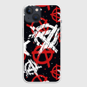 Чехол для iPhone 13 с принтом Анархия в Екатеринбурге,  |  | anarchy | black | color | dots | emblem | red | sign | symbol | white | анархия | белый | знак | красный | символ | точки | цвет | черный | эмблема