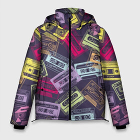 Мужская зимняя куртка 3D с принтом Разноцветные кассеты в Екатеринбурге, верх — 100% полиэстер; подкладка — 100% полиэстер; утеплитель — 100% полиэстер | длина ниже бедра, свободный силуэт Оверсайз. Есть воротник-стойка, отстегивающийся капюшон и ветрозащитная планка. 

Боковые карманы с листочкой на кнопках и внутренний карман на молнии. | audio | drawing | green | mauve | multicolored | music | purple | retro | turquoise | vintage | yellow | аудио | бирюза | винтаж | желтый | зеленый | кассета | лиловый | музыка | разноцветные | ретро | рисунок | фиолетовый