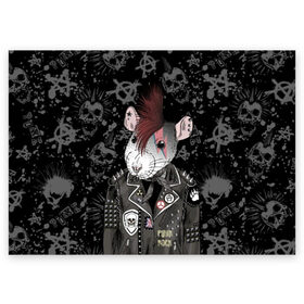 Поздравительная открытка с принтом Крыса в косухе в Екатеринбурге, 100% бумага | плотность бумаги 280 г/м2, матовая, на обратной стороне линовка и место для марки
 | anarchy | clothes | cool | earring | hairstyle | hamster | icon | jacket | mohawk | mouse | music | muzzle | piercing | punk | rat | riveting | rock | skull | spikes | анархия | значок | ирокез | к | клепки | круто | крыса | куртка | музыка | мышь